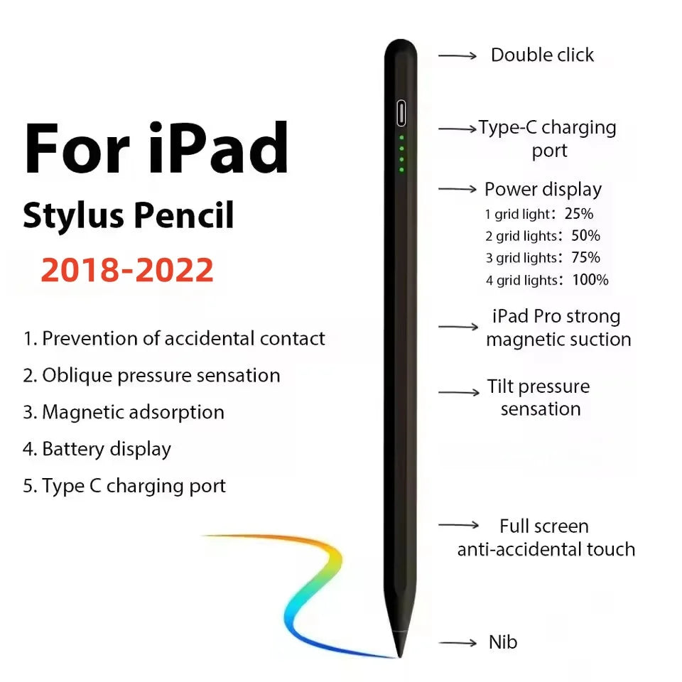 Palm Rejection iPad Stylus Pen with LED Battery Indicator Compatible with 2018-2023 Apple iPad Alternative to Apple Pencil