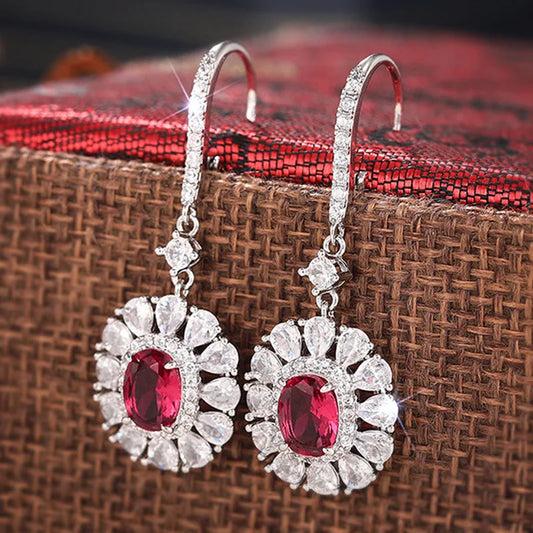 2026 New European and American Earrings Women's Elliptical Flower Inlaid with Zircon Decoration Sunflower Light Luxury Jewelry
