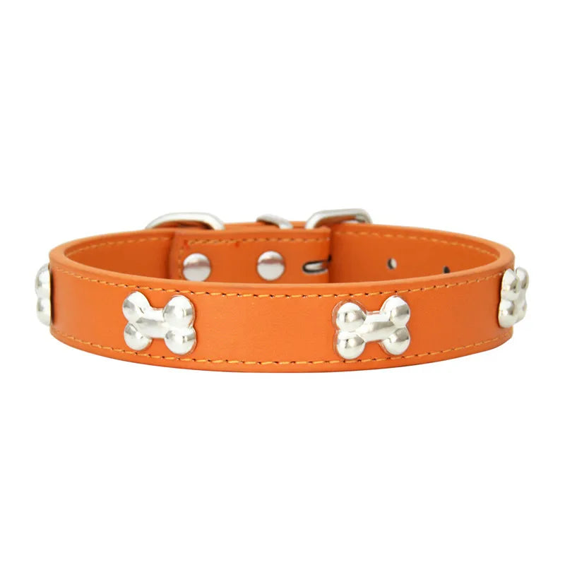 Pet Dog Collar Bone Leather Durable Pet Supplies Accessories Neck Strap Collar for Dog Puppy Pug Collars for Small Large Dogs