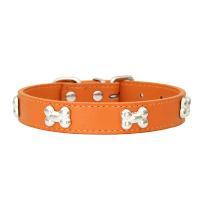 Pet Dog Collar Bone Leather Durable Pet Supplies Accessories Neck Strap Collar for Dog Puppy Pug Collars for Small Large Dogs