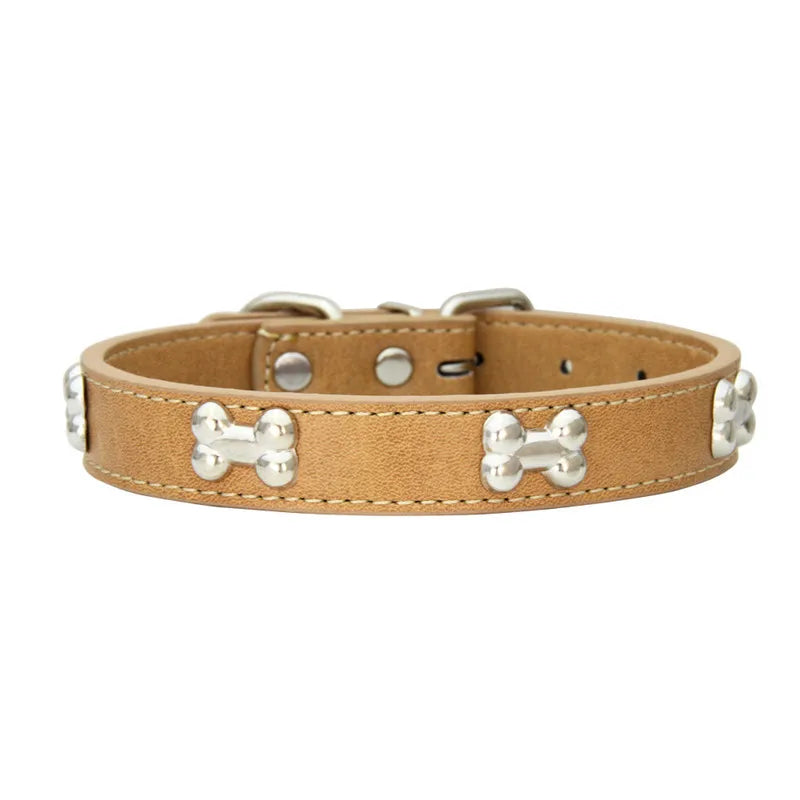 Pet Dog Collar Bone Leather Durable Pet Supplies Accessories Neck Strap Collar for Dog Puppy Pug Collars for Small Large Dogs