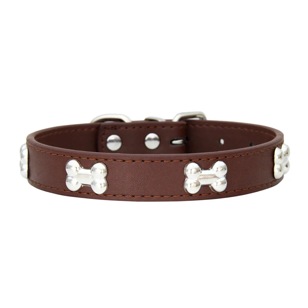 Pet Dog Collar Bone Leather Durable Pet Supplies Accessories Neck Strap Collar for Dog Puppy Pug Collars for Small Large Dogs