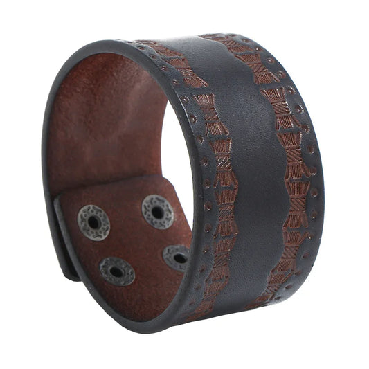 Men's Punk Vintage Bracelet - Simple Embossed Genuine Leather Cuff, Stylish Men's Jewelry Accessories