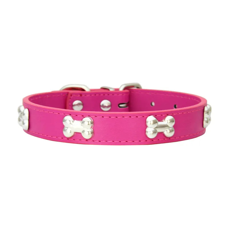 Pet Dog Collar Bone Leather Durable Pet Supplies Accessories Neck Strap Collar for Dog Puppy Pug Collars for Small Large Dogs