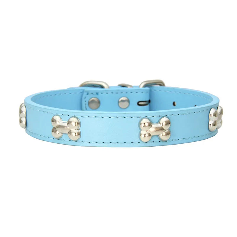 Pet Dog Collar Bone Leather Durable Pet Supplies Accessories Neck Strap Collar for Dog Puppy Pug Collars for Small Large Dogs