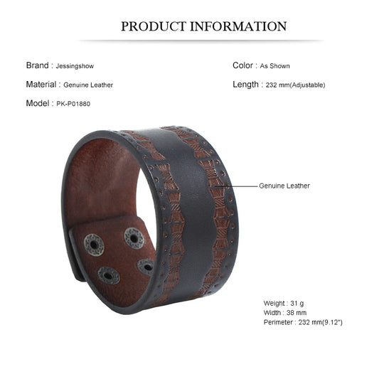 Men's Punk Vintage Bracelet - Simple Embossed Genuine Leather Cuff, Stylish Men's Jewelry Accessories