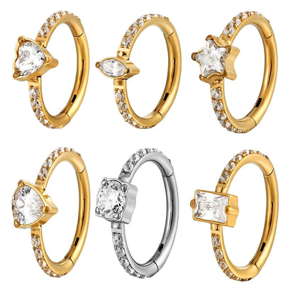 G23 Titanium Daith Helix Piercing Earrings Nasal Septum Clicker Hoop Zircon Nose Rings Cartilage Tragus Percing Body Jewelry 16G