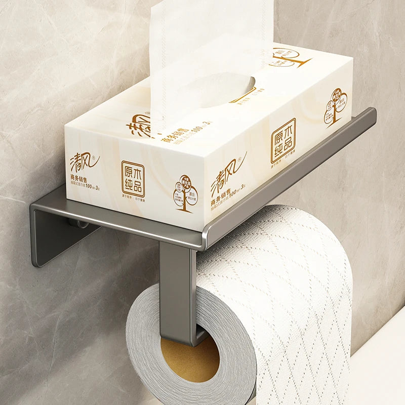 Stainless Steel Bathroom Paper Holder Wall Mount  Toilet Roll Stand WC Paper Towel Holder with Phone Slot for Home Us