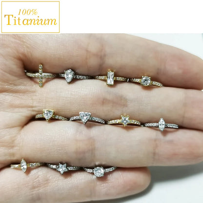 G23 Titanium Daith Helix Piercing Earrings Nasal Septum Clicker Hoop Zircon Nose Rings Cartilage Tragus Percing Body Jewelry 16G