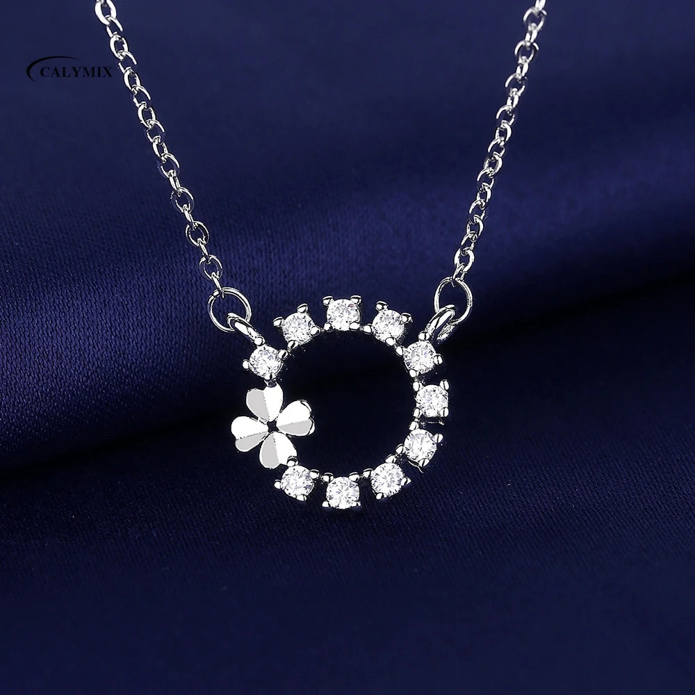 NEW 925 Sterling Silver Necklace For Women Round Pendent Sparkling Pave CZ Necklace Fashion Anniversary Birthday Jewelry Gifts