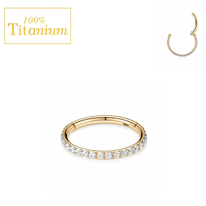 G23 Titanium Daith Helix Piercing Earrings Nasal Septum Clicker Hoop Zircon Nose Rings Cartilage Tragus Percing Body Jewelry 16G