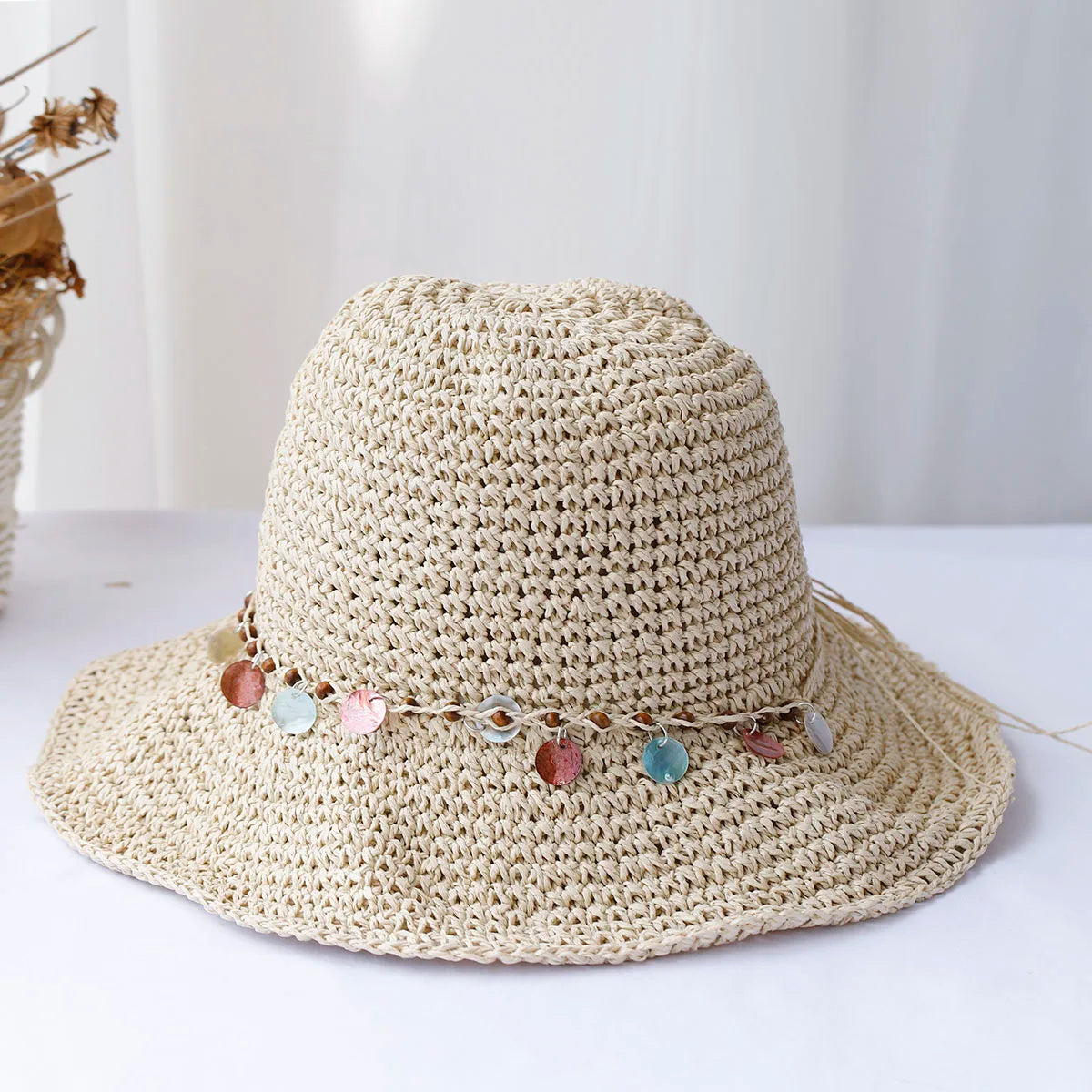 Girl New fashion Style bucket hat Multicolor Foldable Sun Crochet Hat For Beach, Travel And Vacation handmade straw hat