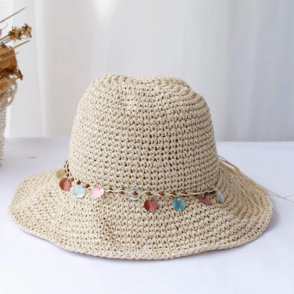 Girl New fashion Style bucket hat Multicolor Foldable Sun Crochet Hat For Beach, Travel And Vacation handmade straw hat