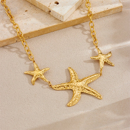 316 Stainless Steel Ocean Holiday Hammered Starfish Necklace For Women New Fashion Neck Chain Jewelry Vacation Gift