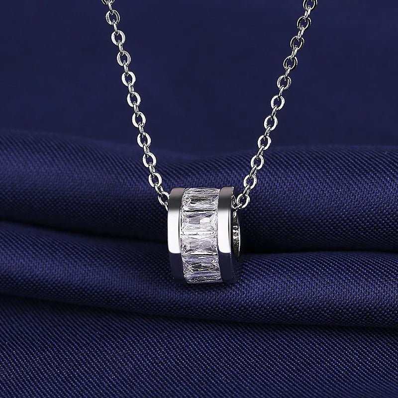 NEW 925 Sterling Silver Necklace For Women Round Pendent Sparkling Pave CZ Necklace Fashion Anniversary Birthday Jewelry Gifts