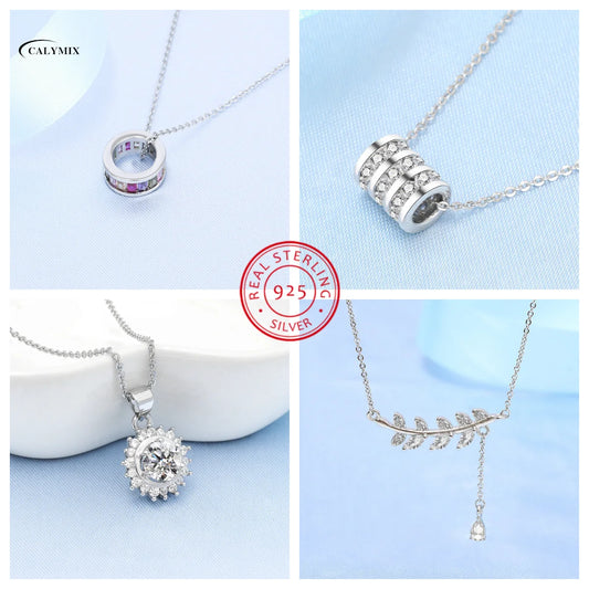 NEW 925 Sterling Silver Necklace For Women Round Pendent Sparkling Pave CZ Necklace Fashion Anniversary Birthday Jewelry Gifts