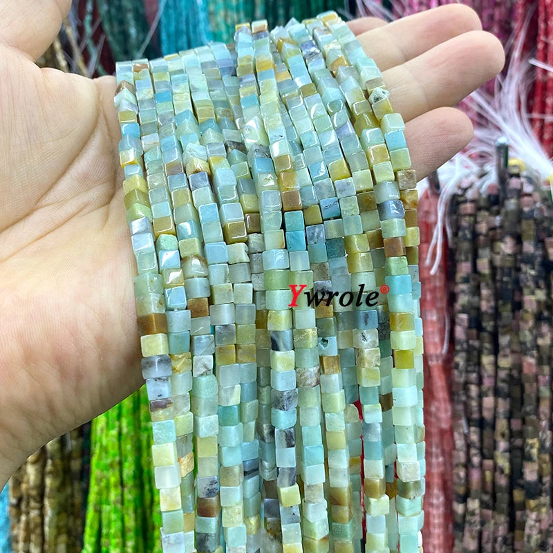4x4mm Square Natural Stone Green Phoenix Jasper Loose Spacer Beads for Jewelry Making Diy Earrings Bracelet Charms Accessories