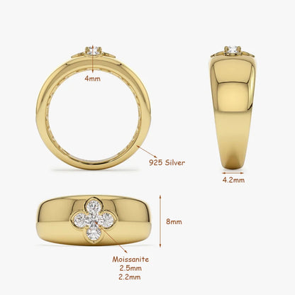 Chunky Dome Statement Ring for Women 925 Sterling Silver Thick Stackable Bands Moissanite Ring Wedding Anniversary Jewelry
