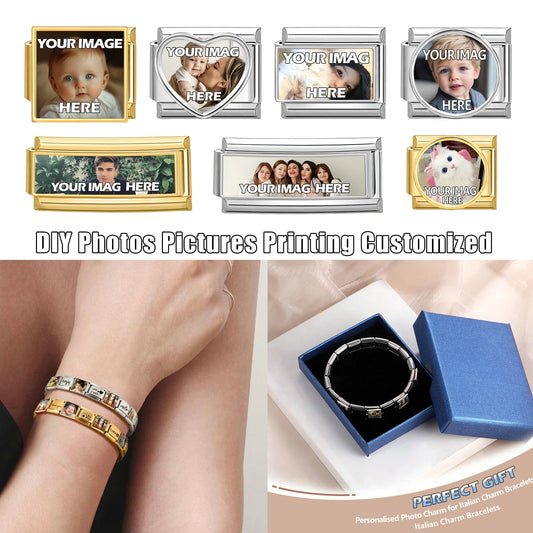 1PCS Photo Pictures Personalized Customized Italian Charms Link Fit 9mm Stainless Steel Bracelets Family Pets Image Custom Gifts