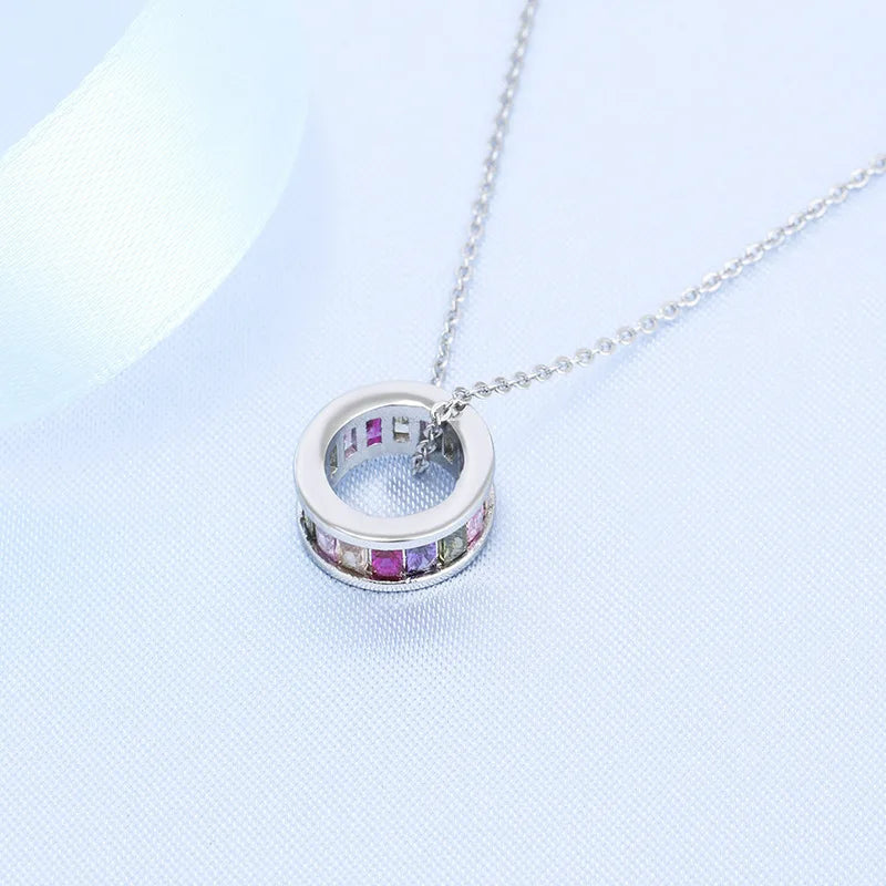 NEW 925 Sterling Silver Necklace For Women Round Pendent Sparkling Pave CZ Necklace Fashion Anniversary Birthday Jewelry Gifts