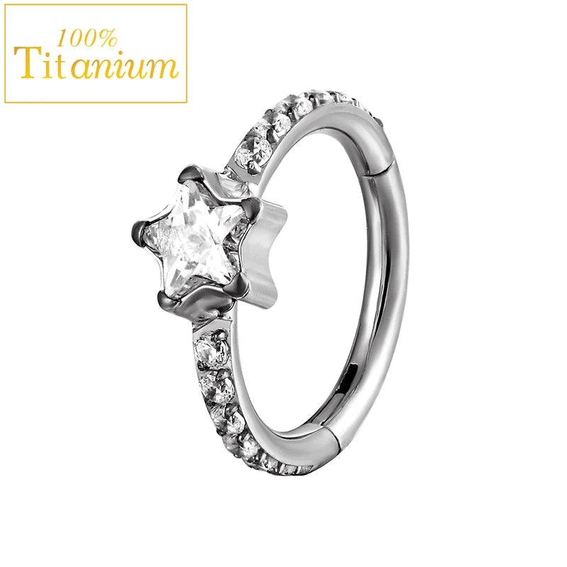 G23 Titanium Daith Helix Piercing Earrings Nasal Septum Clicker Hoop Zircon Nose Rings Cartilage Tragus Percing Body Jewelry 16G