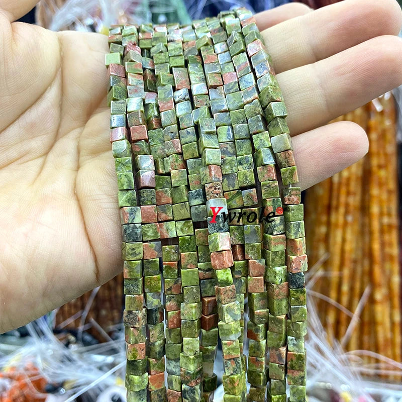 4x4mm Square Natural Stone Green Phoenix Jasper Loose Spacer Beads for Jewelry Making Diy Earrings Bracelet Charms Accessories