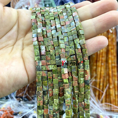 4x4mm Square Natural Stone Green Phoenix Jasper Loose Spacer Beads for Jewelry Making Diy Earrings Bracelet Charms Accessories