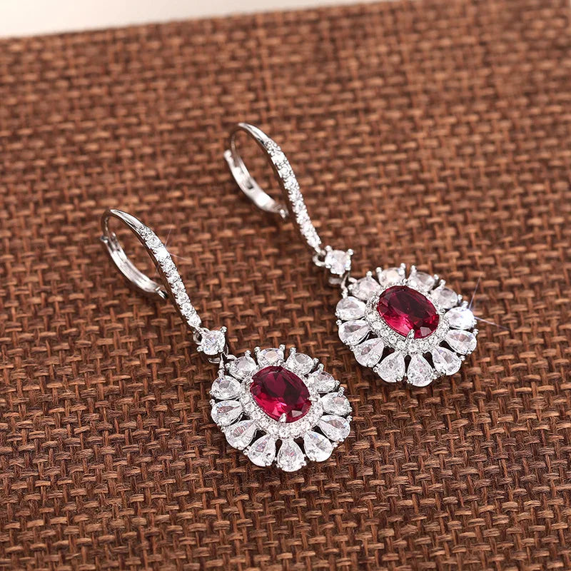 2026 New European and American Earrings Women's Elliptical Flower Inlaid with Zircon Decoration Sunflower Light Luxury Jewelry