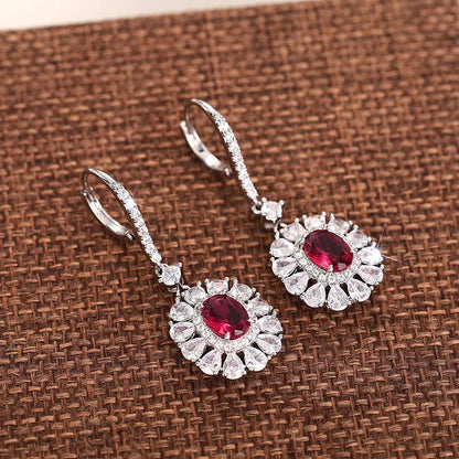 2026 New European and American Earrings Women's Elliptical Flower Inlaid with Zircon Decoration Sunflower Light Luxury Jewelry