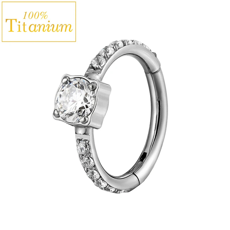 G23 Titanium Daith Helix Piercing Earrings Nasal Septum Clicker Hoop Zircon Nose Rings Cartilage Tragus Percing Body Jewelry 16G