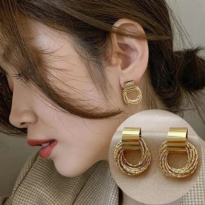 925 Silver Needle Korean Big Elegant Earrings For Woman Metal Jewelry 2026 Trending Vintage Geometric Women's Earrings Z40