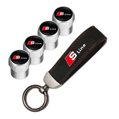 Audi Car Tire Wheel Valve Caps Cover/Car Key Chain Ring Keychain For Audi Sline A1 A2 A3 A4 A5 A6 A7 A8 Q1 Q2 Q3 Q4 Q5 Q6 Q7 Q8