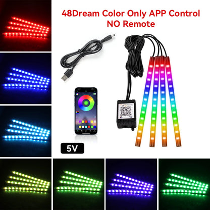 Neon 48 72 LED Car Interior Ambient Foot Light with USB Wireless Remote Music App Control Auto RGB Atmosphere Decorative Lamps