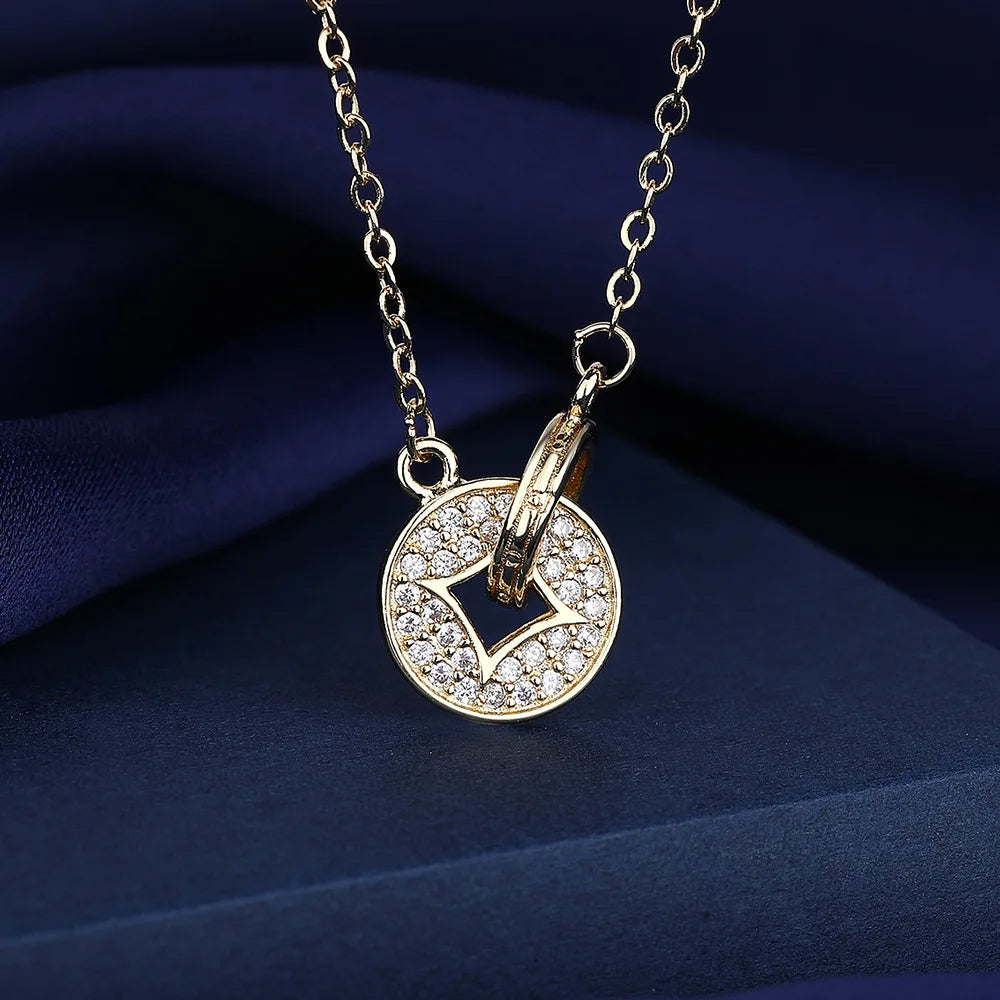 NEW 925 Sterling Silver Necklace For Women Round Pendent Sparkling Pave CZ Necklace Fashion Anniversary Birthday Jewelry Gifts