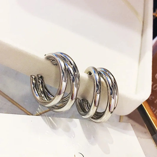 925 Silver Needle Korean Big Elegant Earrings For Woman Metal Jewelry 2026 Trending Vintage Geometric Women's Earrings Z40