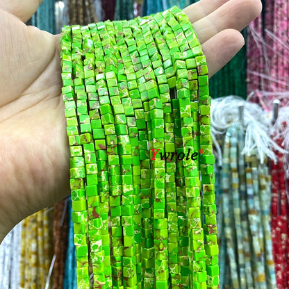 4x4mm Square Natural Stone Green Phoenix Jasper Loose Spacer Beads for Jewelry Making Diy Earrings Bracelet Charms Accessories