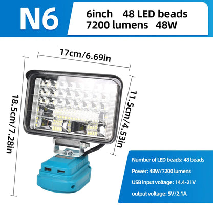 LED Work Light for Makita  portable Flood Light with USB Port, Lighting Spotlight Suitable for Makita 18V Battery BL1840 BL1850