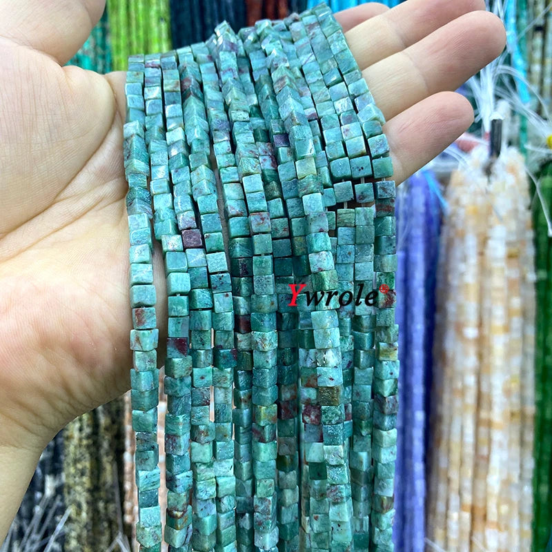 4x4mm Square Natural Stone Green Phoenix Jasper Loose Spacer Beads for Jewelry Making Diy Earrings Bracelet Charms Accessories