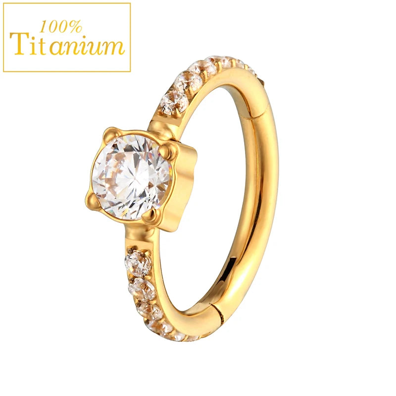 G23 Titanium Daith Helix Piercing Earrings Nasal Septum Clicker Hoop Zircon Nose Rings Cartilage Tragus Percing Body Jewelry 16G