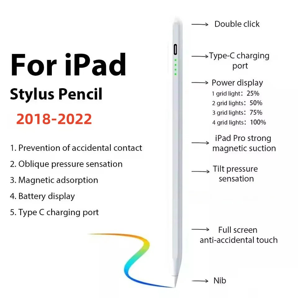 Palm Rejection iPad Stylus Pen with LED Battery Indicator Compatible with 2018-2023 Apple iPad Alternative to Apple Pencil