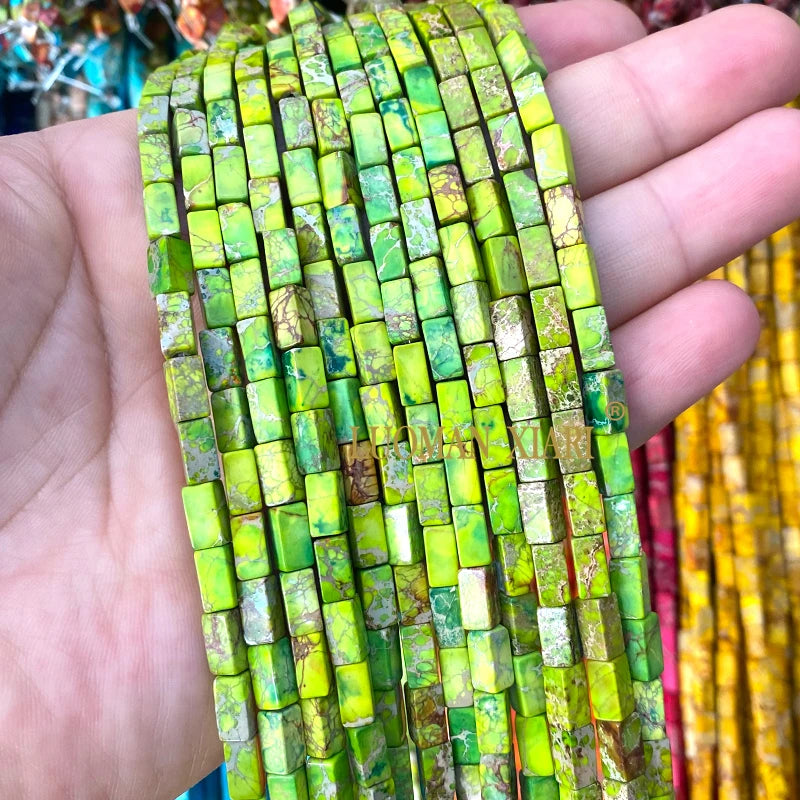 4x9mm Square Cylinder Natural Stone Sea Sediment Jasper Turquoise Spacer Beads for Jewelry Making Diy Bracelets Accessories