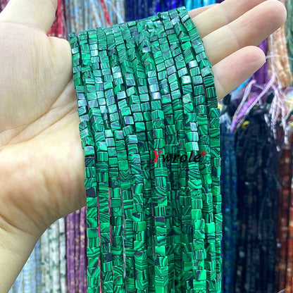 4x4mm Square Natural Stone Green Phoenix Jasper Loose Spacer Beads for Jewelry Making Diy Earrings Bracelet Charms Accessories