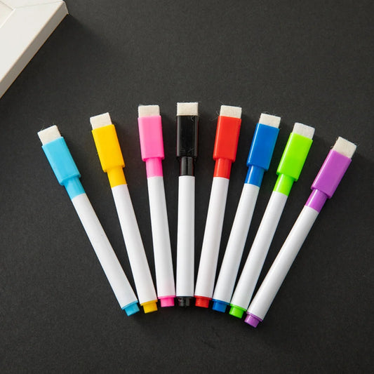 8pcs/Set Bullet Tip 11.3*1cm Small Size No Magntic Whiteboard Dry Erase Markers, 8 Color *1pcs Magnet Pen