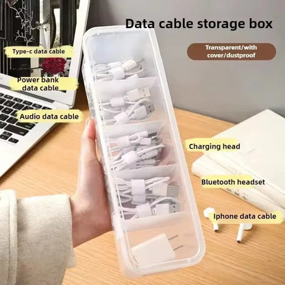Transparent Cable Storage Box, Compartment Organizer With Lid, Dust-Proof Tidy For Use In Office And Home