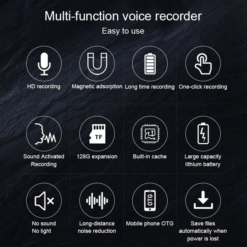 Voice Activated Recorder Built-in Magent Dictaphone Digital Recording Device Audio Micro Sound Recorder MP3 Player for classroom