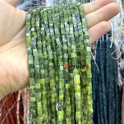 4x4mm Square Natural Stone Green Phoenix Jasper Loose Spacer Beads for Jewelry Making Diy Earrings Bracelet Charms Accessories