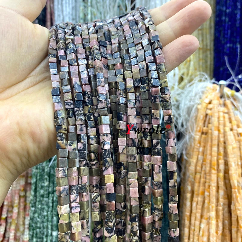 4x4mm Square Natural Stone Green Phoenix Jasper Loose Spacer Beads for Jewelry Making Diy Earrings Bracelet Charms Accessories