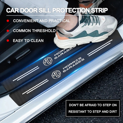 1/4/5Pcs Car Door Sill Scuff Plate Decor Carbon Fiber Stickers For Morris Garages MG 7 6 5 ZS MG4 EV ONE Cyberster HS MG3 EZS GT