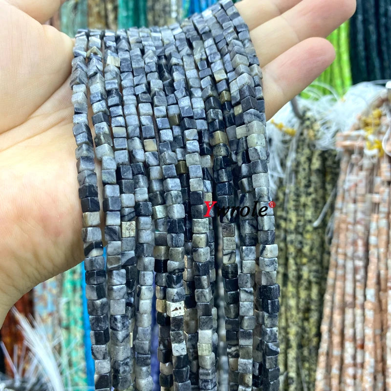 4x4mm Square Natural Stone Green Phoenix Jasper Loose Spacer Beads for Jewelry Making Diy Earrings Bracelet Charms Accessories