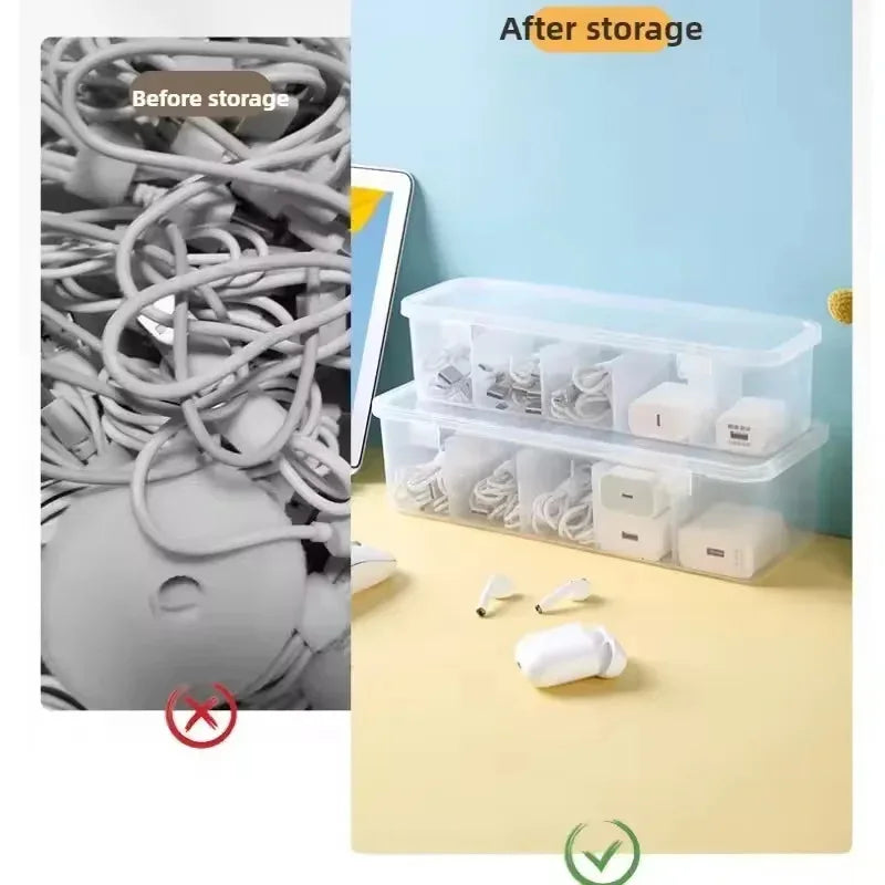 Transparent Cable Storage Box, Compartment Organizer With Lid, Dust-Proof Tidy For Use In Office And Home